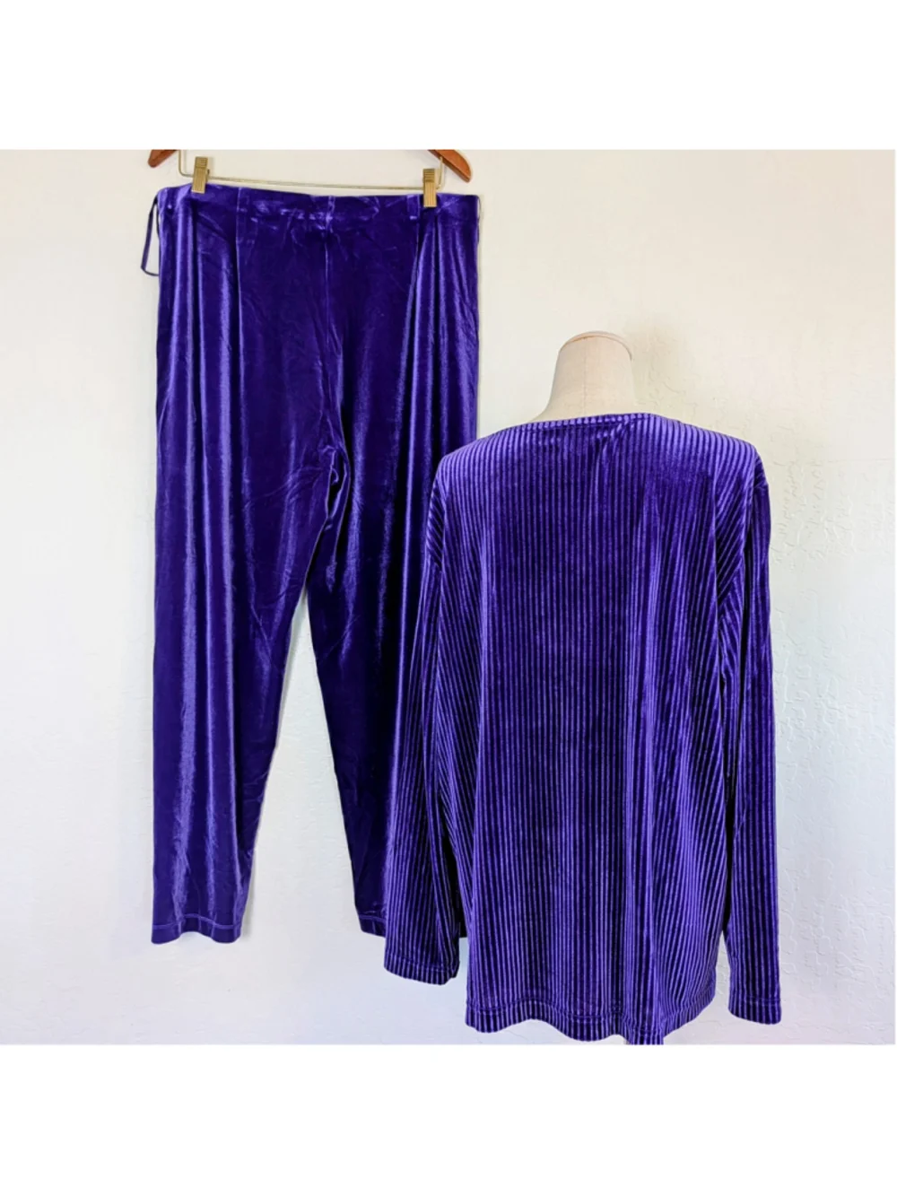 Draper’s & Damon’s Petite XL Purple Velour Lounge Set Y2K Ribbed Top Pants